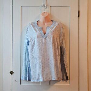 Cotton Eyelet Top with Top Stitch Detail in Light Blue | Women's US14 (UK18)